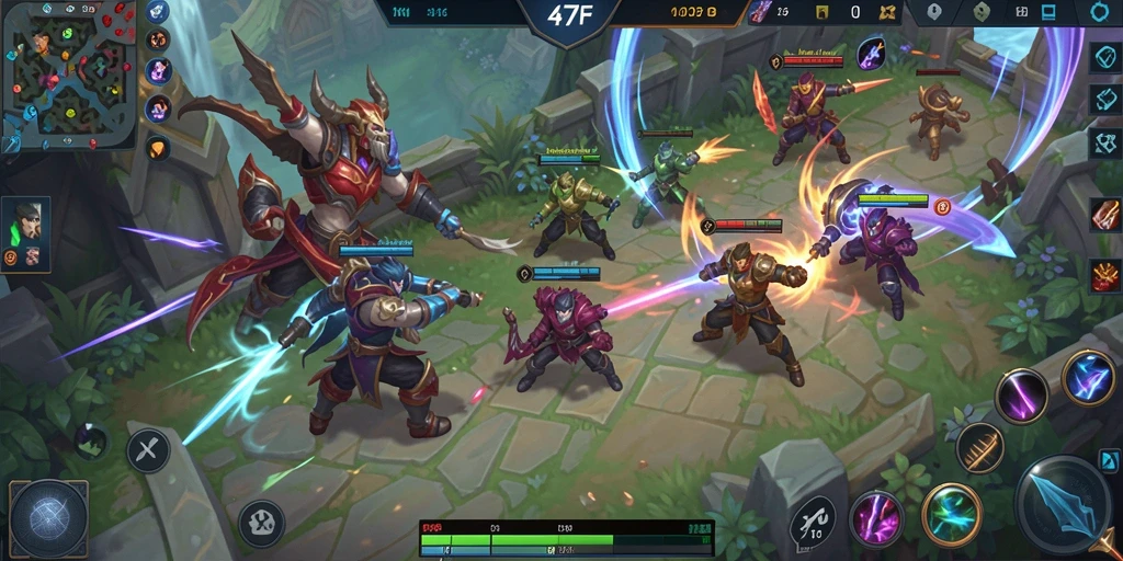 Gameplay MOBA yang seru dan mendebarkan dalam 47F.