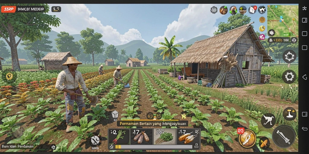 Gameplay 55RP menampilkan aktivitas bertani yang seru dan interaktif.
