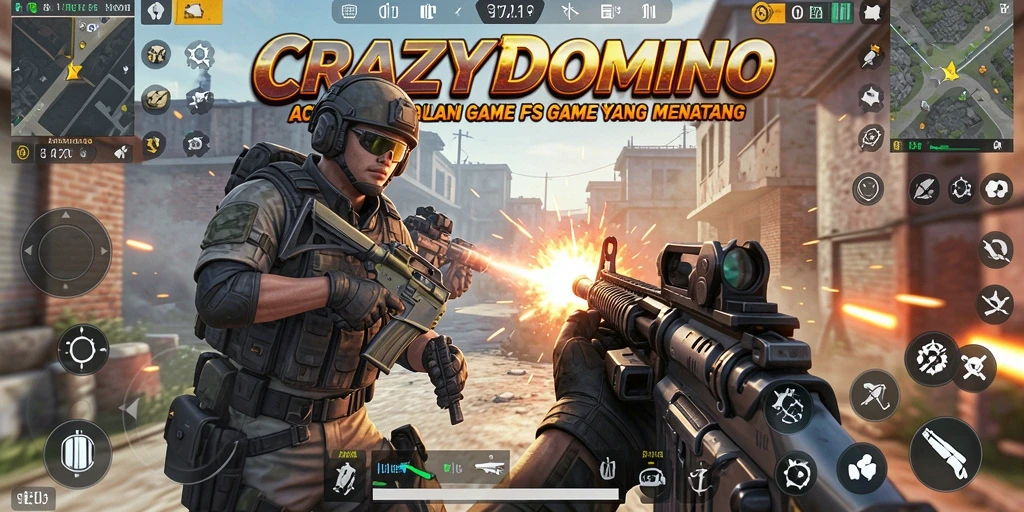 Gameplay mendebarkan di CRAZYDOMINO dengan pertempuran FPS seru.