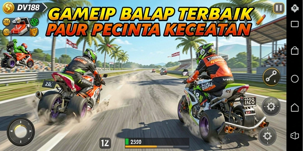 Screenshot gameplay DV188 dengan aksi balap mendebarkan.