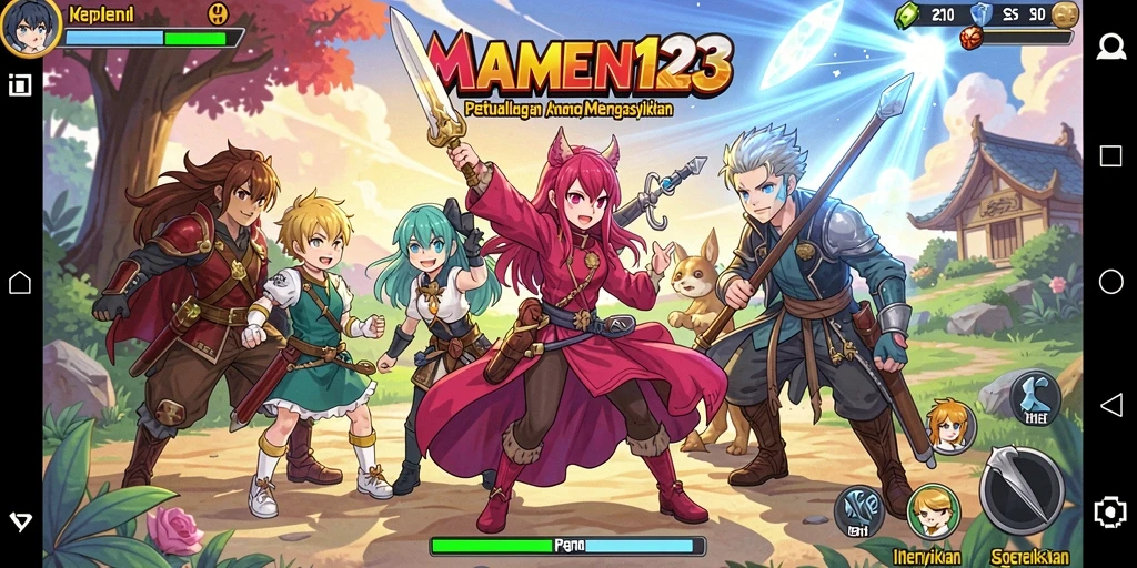 Tangkapan layar menampilkan aksi seru dalam MAMEN123 dengan karakter anime yang menawan.