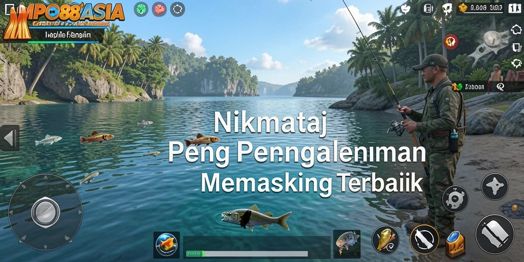 Screenshot MPO88ASIA menampilkan aksi memancing di lautan yang indah.