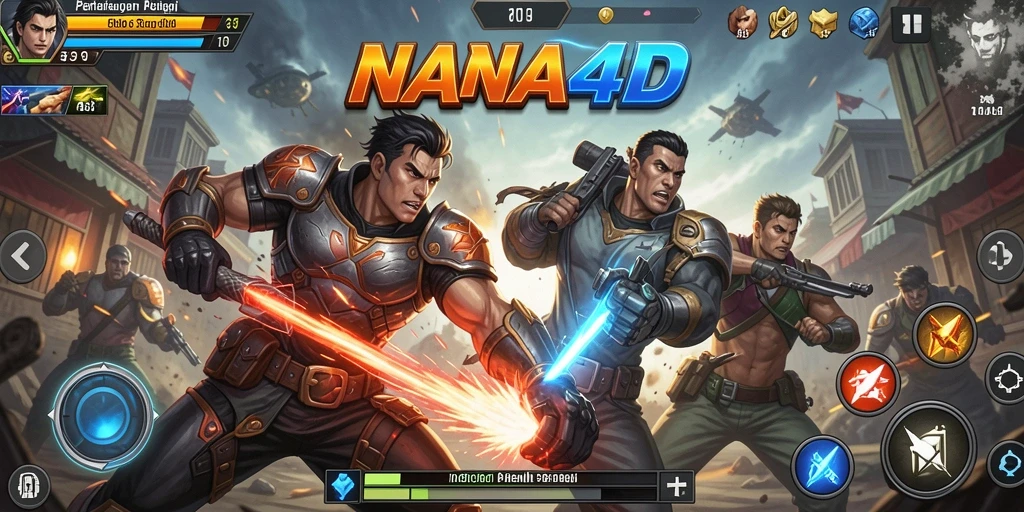 Tampilan gameplay NANA4D dengan pertarungan seru dan grafis memukau.