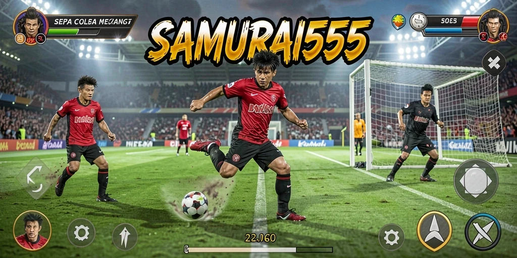 Tampilan gameplay menarik dalam <strong>SAMURAI555</strong> dengan aksi sepak bola yang menegangkan.