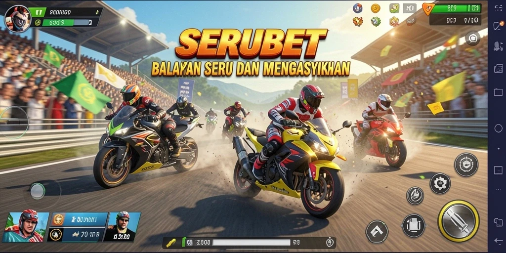 Gameplay SERUBET yang penuh aksi dan balapan menegangkan.
