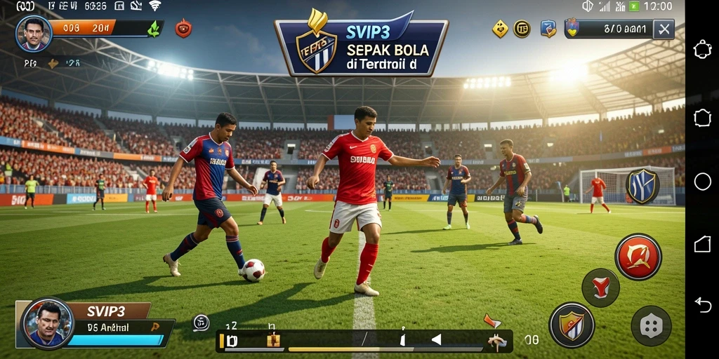 Tampilan gameplay SVIP3 menampilkan aksi sepak bola yang mendebarkan.