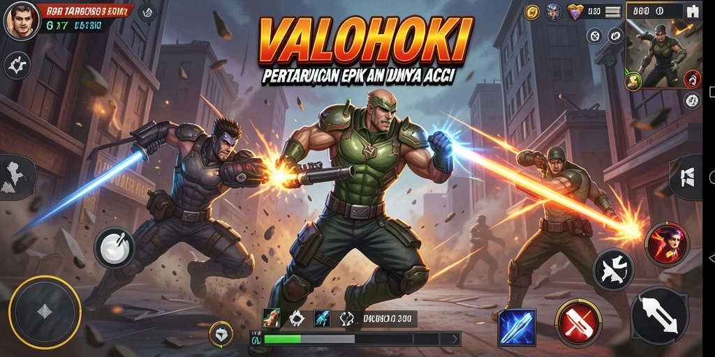 Tangkapan layar VALOHOKI menunjukkan pertarungan seru dan dinamis dalam game Action.
