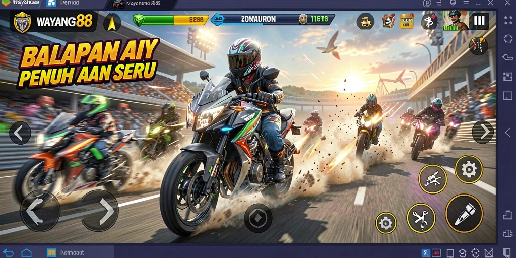 Tampilan gameplay balapan motor yang mendebarkan dan penuh aksi.